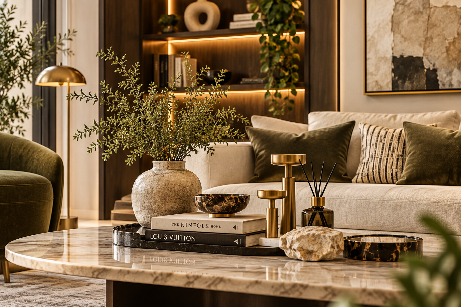 Luxurious Neutral Coffee Table Vignette Decor & Accessories